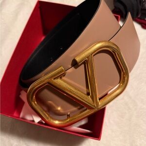 Valentino Beige and Black Reversible Belt with Gold Buckle